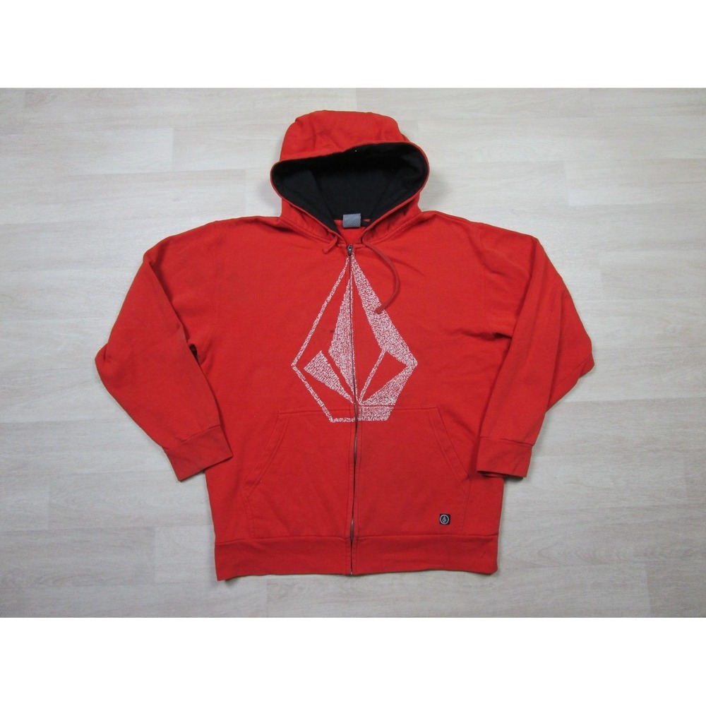 Vintage Y2K Volcom Stone Orange Full Zip Up Hoodie Sweatshirt Size (L) Skate
